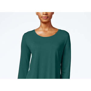 Collezione JM per Donne, Top Casual in Raso con Scollo Rotondo, Verde Medio, Motivo a Quadri Ricamato, Lunghezza Lunga per la Stagione Autunnale, Taglie dalla S alla XL - Product Image 2