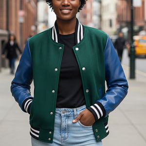 Ventes en gros de vestes universitaires matelassées en cuir de peau de mouton 100% laine, sur mesure, avec logo brodé - Product Image 6