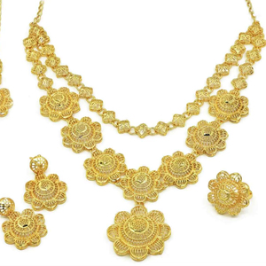 Colliers courts en laiton plaqué or 14K 18K 24K, design floral traditionnel, ensemble de mariage pour femmes, vente en gros - Product Image 3