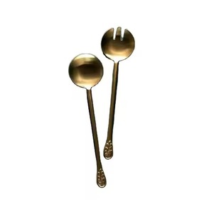 Wooden Handle Elegant Look Gold Plated High Quality <b>Salad</b> <b>Server</b> Flatware Set Cutlery Set - Product Image 3