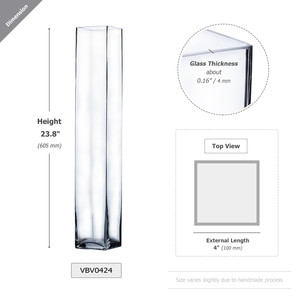VBV0424 - <b>Square</b> Glass Block <b>Vase</b> - 4 x 24 - Product Image 1
