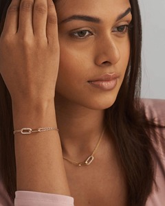 Interlocked Diamond Paperclip Link Bracelet 0.48 Ct Natural Diamond G-H Color VS-SI Clarity 14K <b>Solid</b> <b>Gold</b> Modern Handcrafted - Product Image 3