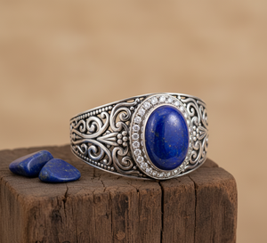 Rudra Gems Fabriqué À La Main Naturel Lapis Lazuli Cabochon Bracelet Haute Qualité Tibétain Argent Perlé 14K Or Bohème Style Bracelet - Product Image 3