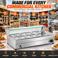 Bain-marie électrique professionnel de comptoir 6 bacs 1500W 220V en acier inoxydable avec protection anti-éclaboussures pour maintien au chaud des soupes et aliments