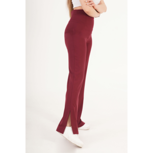 Pantalones de Campana Lustrin para Mujer, Color Borgoña, Mezcla de Viscosa, con Detalle de Abertura, Cintura Media, Casuales, para Otoño, para Oficina - Product Image 3