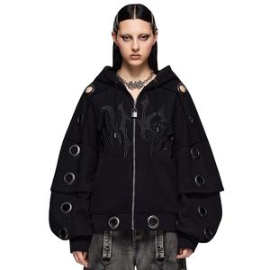 <b>Women's</b> Heavy Weight <b>Black</b> Fleece Oversized Zipper Hoodies Jacket Custom <b>Women</b> Streetwear Gothic Zip <b>Hoodie</b> With Metal Eyelets - Product Image 1