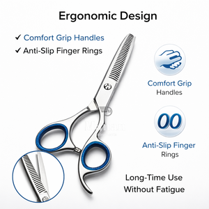 Ciseaux professionnels pour la coupe et l'éclaircissement des cheveux, ciseaux de barbier en acier inoxydable, outil de coiffure, lames aiguisées, poignée à anneau bleu - Product Image 6