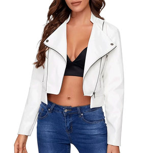 Chaqueta corta de motorista de piel de cordero Real para mujer, abrigo ajustado suave y transpirable para motocicleta - Product Image 4