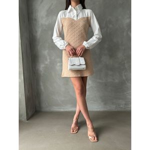 Arm and <b>Upper</b> Chest Poplin Knee-Length Wholesale Dress - STONE - Product Image 5