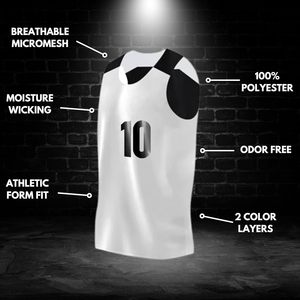 Camiseta de baloncesto sin mangas con cuello redondo para hombre 100% poliéster blanco y negro impreso juegos individuales o camiseta de golpeo - Product Image 5