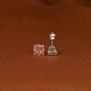 Cojín Rosa corte laboratorio cultivado diamante 18KT oro sólido Stud pendientes con tornillo trasero Hip Hop pendientes de lujo joyería - Product Image 3