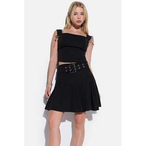 Jupe crayon et plissée décontractée style gothique pour femme de bureau, en polyester non tissé, au-dessus du genou, avec ceinture à la taille, naturelle - Product Image 3