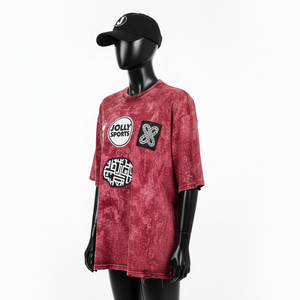 Chemise sans manches pour femmes, jersey de coton de luxe, lavage à l'acide, aspect vintage, teinte rouge foncé, broderie thermocollée, respirante - Product Image 4