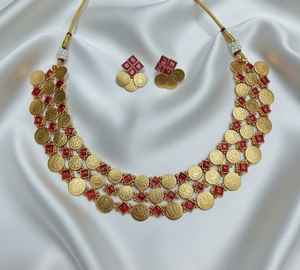 Ensemble de collier et de boucles d'oreilles en pièces de monnaie plaquées or traditionnelles de qualité supérieure, avec cristaux en strass, bijoux ethniques pour mariage, anniversaire - Product Image 3