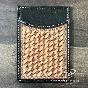 Portatarjetas de bloque RFID de cuero de vaca con herramientas manuales Premium, Mini billetera de lujo hecha a mano occidental, tarjetero portátil delgado para Unisex - Product Image 1