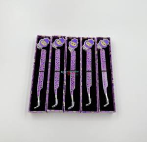 Pinzas para pestañas con diseño personalizado, finas, con volumen de 90 grados, recubiertas de papel de acero inoxidable con atractivos abalorios y punta de fibra - Product Image 2