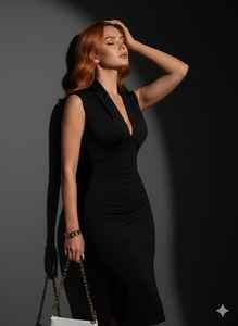 Vestido Midi Ajustado sin Mangas con Cuello en V, Vestido de Verano, Atuendo Sexy para Cóctel, Vestido de Noche Minimalista Ajustado - Product Image 3