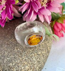 Uniquely Hand Carved Natural <b>Crystal</b> Quartz Gemstone <b>Ring</b> with Citrine <b>Crystal</b> Statement <b>Ring</b> Gift for Him - Product Image 2