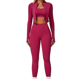 Comfortable High Manufacture Women Yoga Set Legging & Bra <b>Jacket</b> With Long Sleeve <b>Light</b> <b>Weight</b> Women Yoga Set - Product Image 1