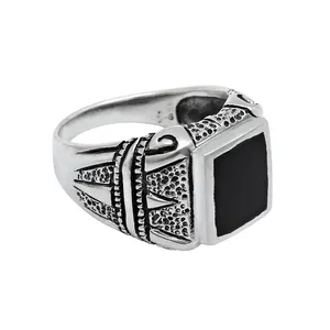 最新设计土耳其珠宝925纯银天然黑色玛瑙宝石情人节礼物戒指批发价格供应商
