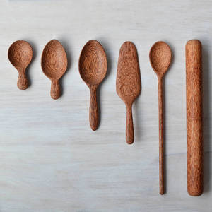 Ustensiles de cuisine essentiels cuillère à café en coco naturel cuillère à farine cuillères à poudre en bois de noix de coco en gros - Product Image 4