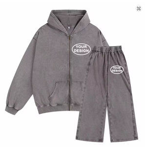 Conjunto de pantalones de chándal y Sudadera con capucha para hombre, 100% de algodón, Jersey Vintage con capucha, ropa de calle de peso pesado, chándal acampanado - Product Image 5