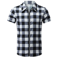 Chemises pour hommes, style vintage, en flanelle, col boutonné, fermeture éclair sur le devant, coupe ajustée décontractée, manches courtes, chemise hawaïenne, séchage rapide, respirante