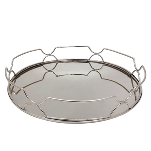 Set of 2 Stainless Steel Round <b>Serving</b> <b>Tray</b> Silver Color <b>Large</b> Size <b>Tray</b> for Restaurant & Table Top Decoration - Product Image 1