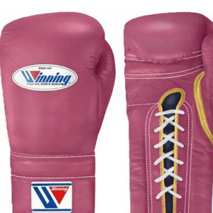 ถุงมือชกมวยแบบผูกเชือก Winning สีชมพูเข้ม-ทอง หนังแท้ สำหรับฝึกซ้อมและแข่งขันระดับมืออาชีพ รุ่นลิมิเต็ด - Product Image 2