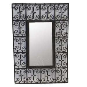 Miroir mural décoratif indien en métal, meilleure vente, miroir en fer forgé avec cadre carré