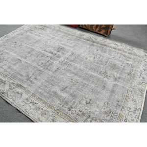 พรมวินเทจขนาดใหญ่ 5x9.6 ฟุต พรมขนสัตว์ลายกราฟิกสีเทาแบบตุรกี - Product Image 4