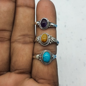 Bague en pierre naturelle plaquée argent 925 déclaration délicate ovale cadeau pour femme article 7x9mm bague en pierre - Product Image 1