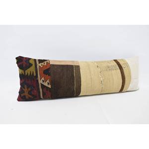 Almohada Kantha de lana Beige, 12x36 pulgadas, estampado cuadrado bordado Vintage, ropa de cama portátil Kantha tejida con mechones, suelo de Navidad - Product Image 3