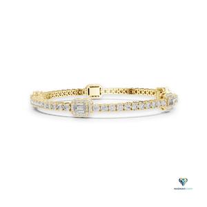 5.27ct Yellow <b>Gold</b> Emerald Cut Lab Grown Diamond Bracelet in 14K <b>Solid</b> <b>Gold</b> Halo Link Statement Bracelet Fine Jewelry for Women - Product Image 2
