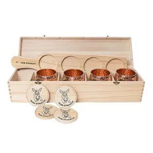 Copper Hammered Mug With Wooden Box <b>Coaster</b> Tray Elegant Brass Gold Plated Handle Copper <b>Beer</b> &Coffee Mug - Product Image 1