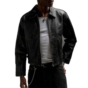 High Quality Custom Fashion Genuine Leather Cotton <b>Filling</b> Turn <b>Down</b> Collar Breathable Waterproof Warm Heated <b>Men</b> Leather <b>Jacket</b> - Product Image 1