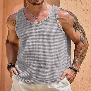 Camiseta sin Mangas de Verano para Hombre, de Alta Calidad, de Algodón, Tejida, Transpirable, con Cuello en V, Talla Grande, Estilo Urbano para Gimnasio y Fitness - Product Image 3