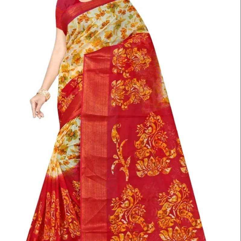 Saris de brocado hechos a medida hechos de telas de algodón puro para hacer ropa de mujer en Sari