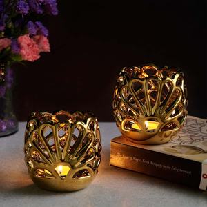 Handmade Glossy Gold Plating 2-Piece Solid Aluminum Candle Holder Stand <b>Set</b> Customized <b>Lantern</b> Home Decoration Metal Material - Product Image 4