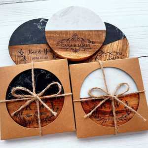 Top Quality <b>Round</b> Acacia Wood Coaster Set, Natural Finish Drink <b>Mats</b> with Holder for Hotels and Restaurants stone coasters - Product Image 2