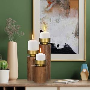 Juego de 3 candelabros de madera de mango marrón y dorado y metal para decoración de casas y festivales - Product Image 5