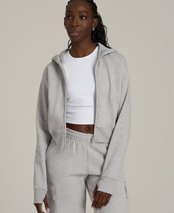 Sweat à capuche court zippé pour femme à épaules tombantes, taille XL, 100 % coton de qualité supérieure, tissu tricoté doux et respirant, hiver - Product Image 1