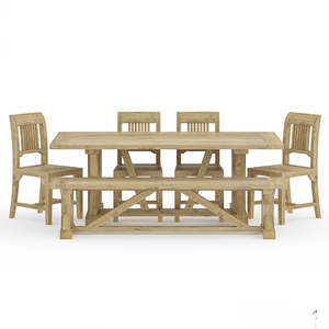 Ensemble de salle à manger d'extérieur moderne en teck recyclé, banc et 4 chaises, résistant aux intempéries, écologique, mobilier de jardin, ensemble de table à manger - Product Image 3