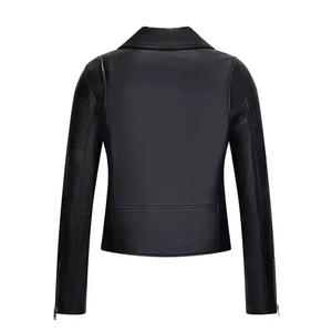 Veste aviateur en cuir d'agneau véritable noir pour femme, col chemise, sur mesure OEM - Product Image 6
