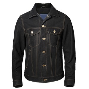 Veste de camionneur classique pour homme personnalisable gris anthracite moutarde col de chemise en peau de mouton véritable décontracté fourrure de laine lisse - Product Image 1