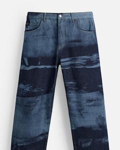 Haute qualité personnalisé hommes Baggy jean solide motif Vintage pantalon cordon fermeture mi décontracté tricoté tissage hommes Denim - Product Image 4