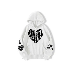 Sudadera con capucha para hombre con cremallera Unisex con estampado 3D personalizado, sudadera de invierno con capucha de algodón y poliéster, Impresión de logotipo de espuma sólida en blanco - Product Image 4