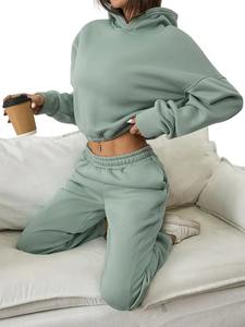 Ensemble de survêtement pour femme décontracté d'hiver léger, tissu polaire respirant, capuche, ensemble de vêtements de sport deux pièces de longueur totale - Product Image 2