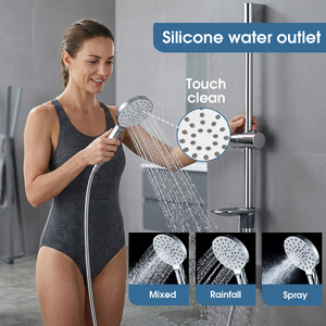 Ensemble de douche complet en acier inoxydable à montage court, avec pommeau de douche pluie et douchette à main, livré en boîte colorée ou sous emballage blister - Product Image 3