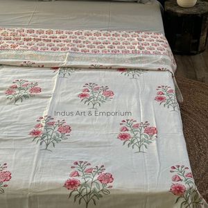 Algodón suave rosa impreso dohar mano bloque estampado Boho jaipuri manta doble Dohar - Product Image 1